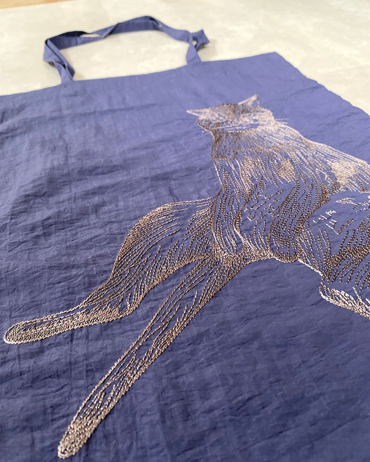 Cat embroidered shopping bag | BLACK | L