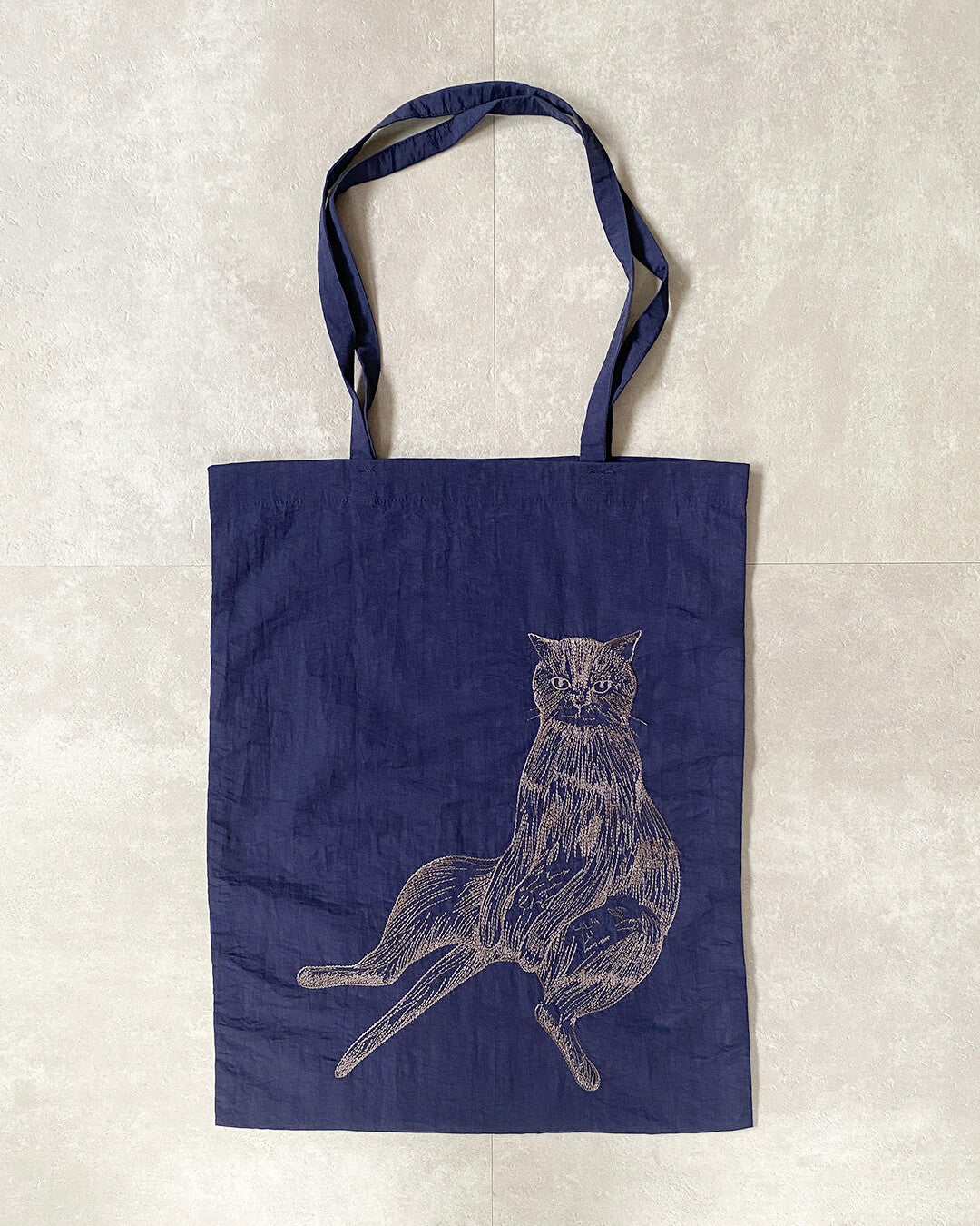 Cat embroidered shopping bag | BLACK | L