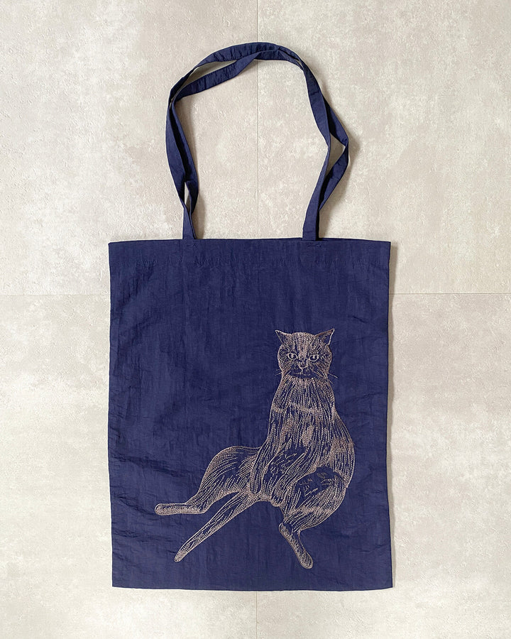 Cat embroidered shopping bag | BLACK | L