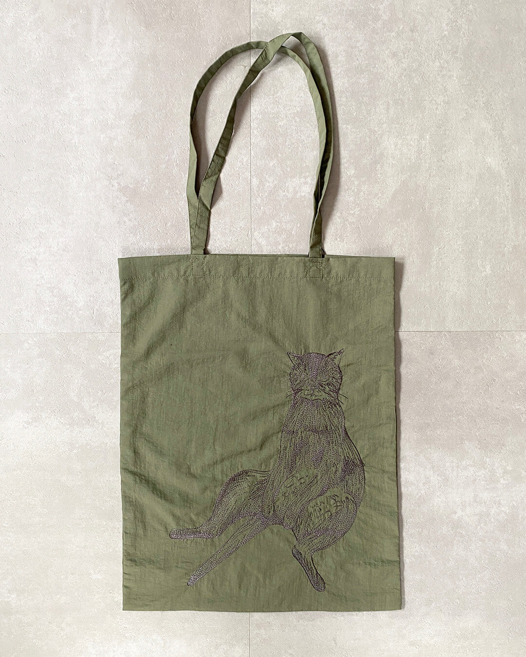 Cat embroidered shopping bag | BLACK | L