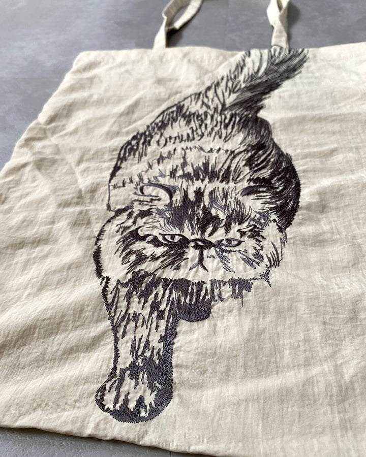 Cat embroidered shopping bag | BLACK | L