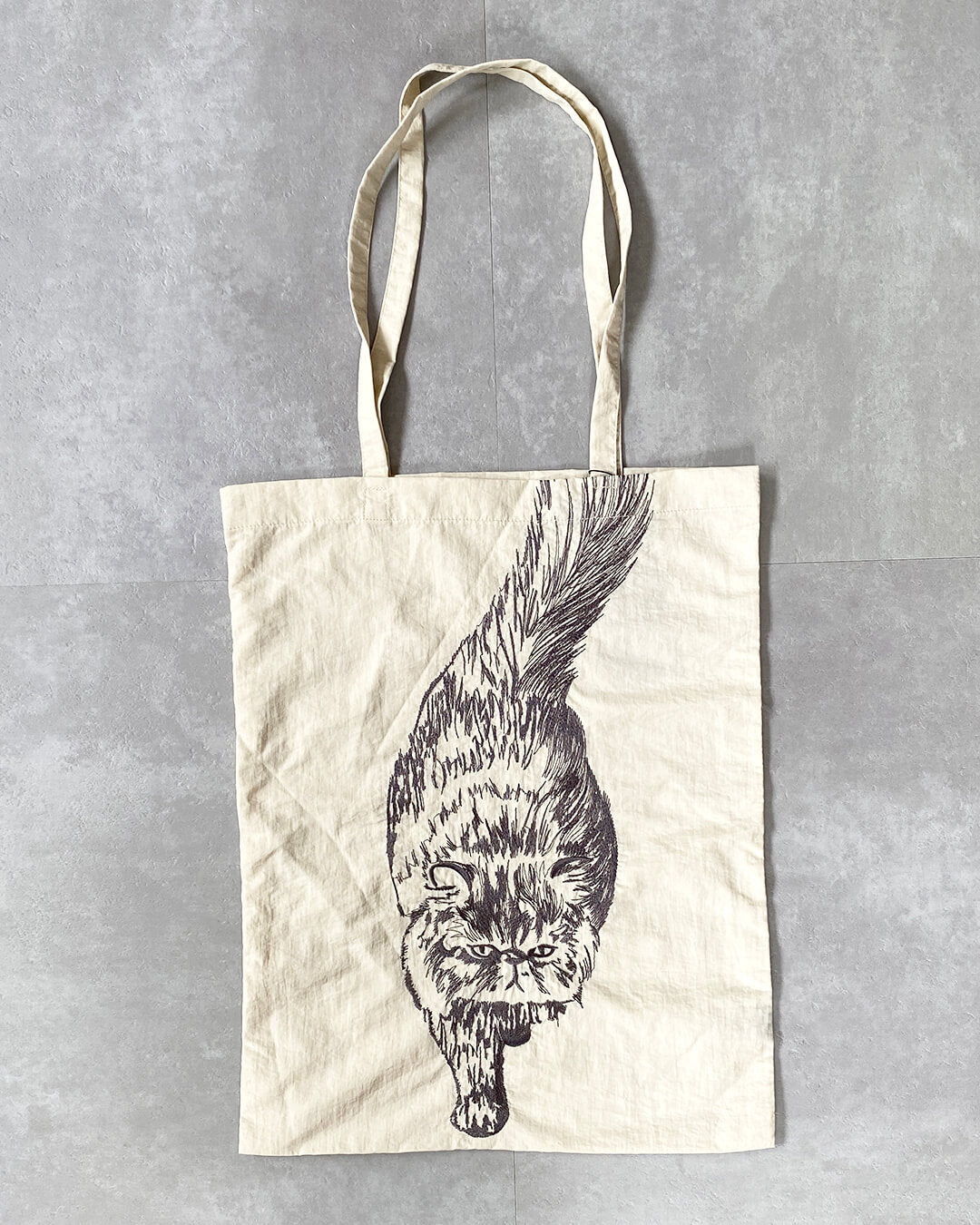 Cat embroidered shopping bag | BLACK | L