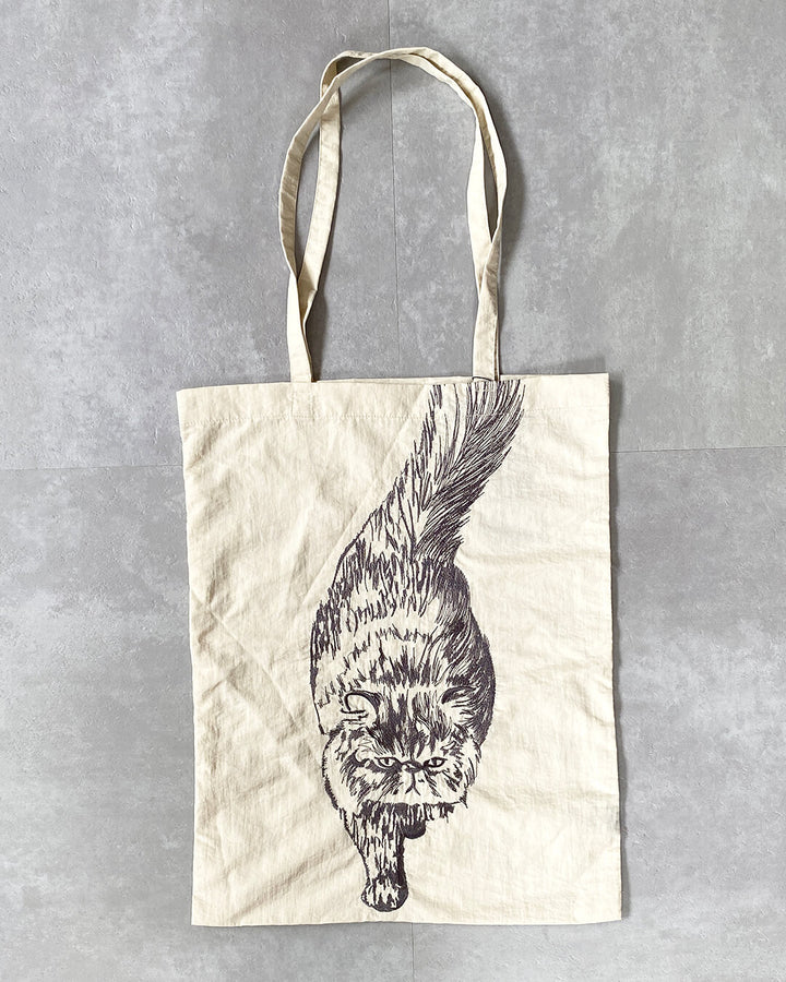 Cat embroidered shopping bag | BLACK | L