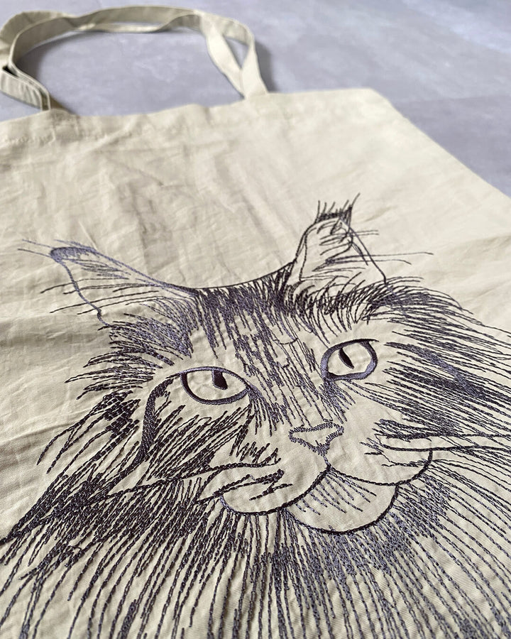 Cat embroidered shopping bag | BLACK | L
