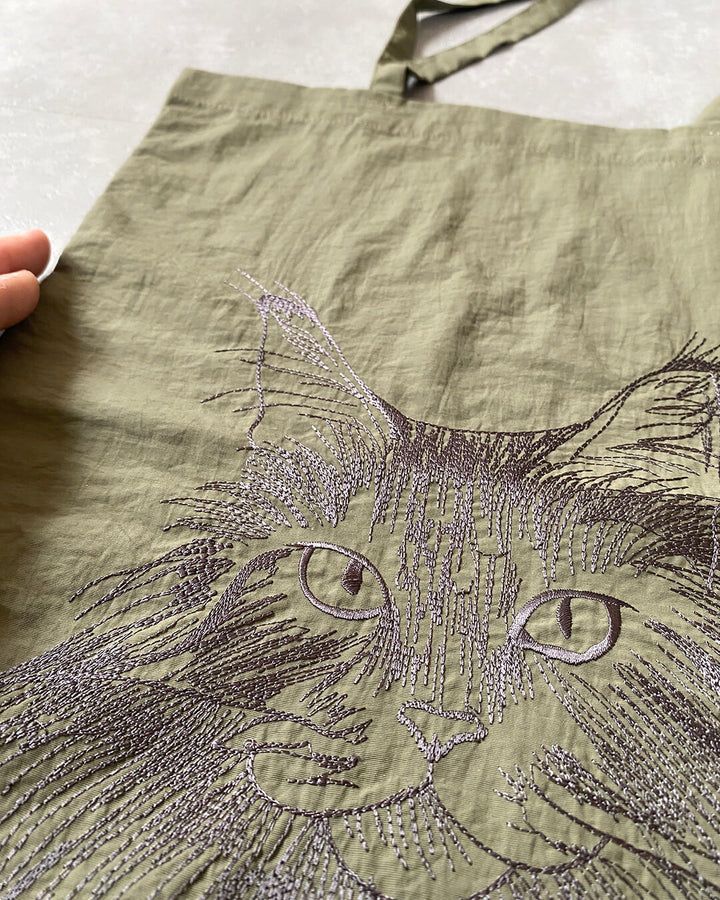 Cat embroidered shopping bag | BLACK | L
