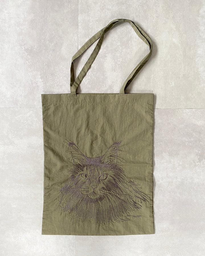 Cat embroidered shopping bag | BLACK | L