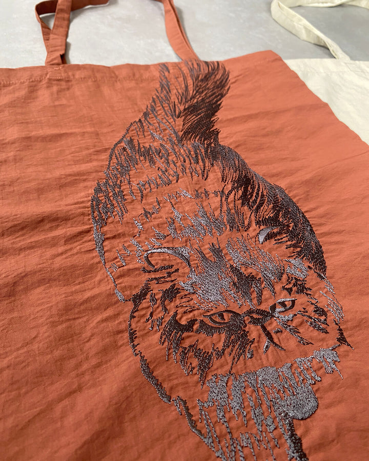 Cat embroidered shopping bag | BLACK | L