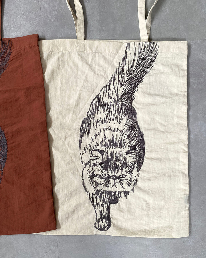 Cat embroidered shopping bag | BLACK | L