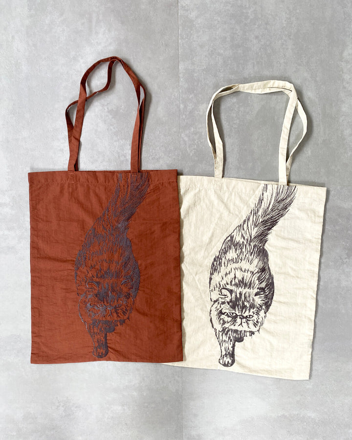 Cat embroidered shopping bag | BLACK | L