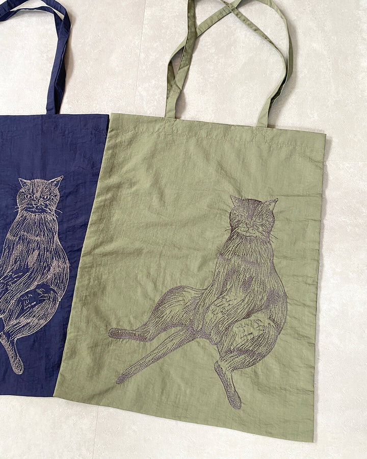 Cat embroidered shopping bag | BLACK | L