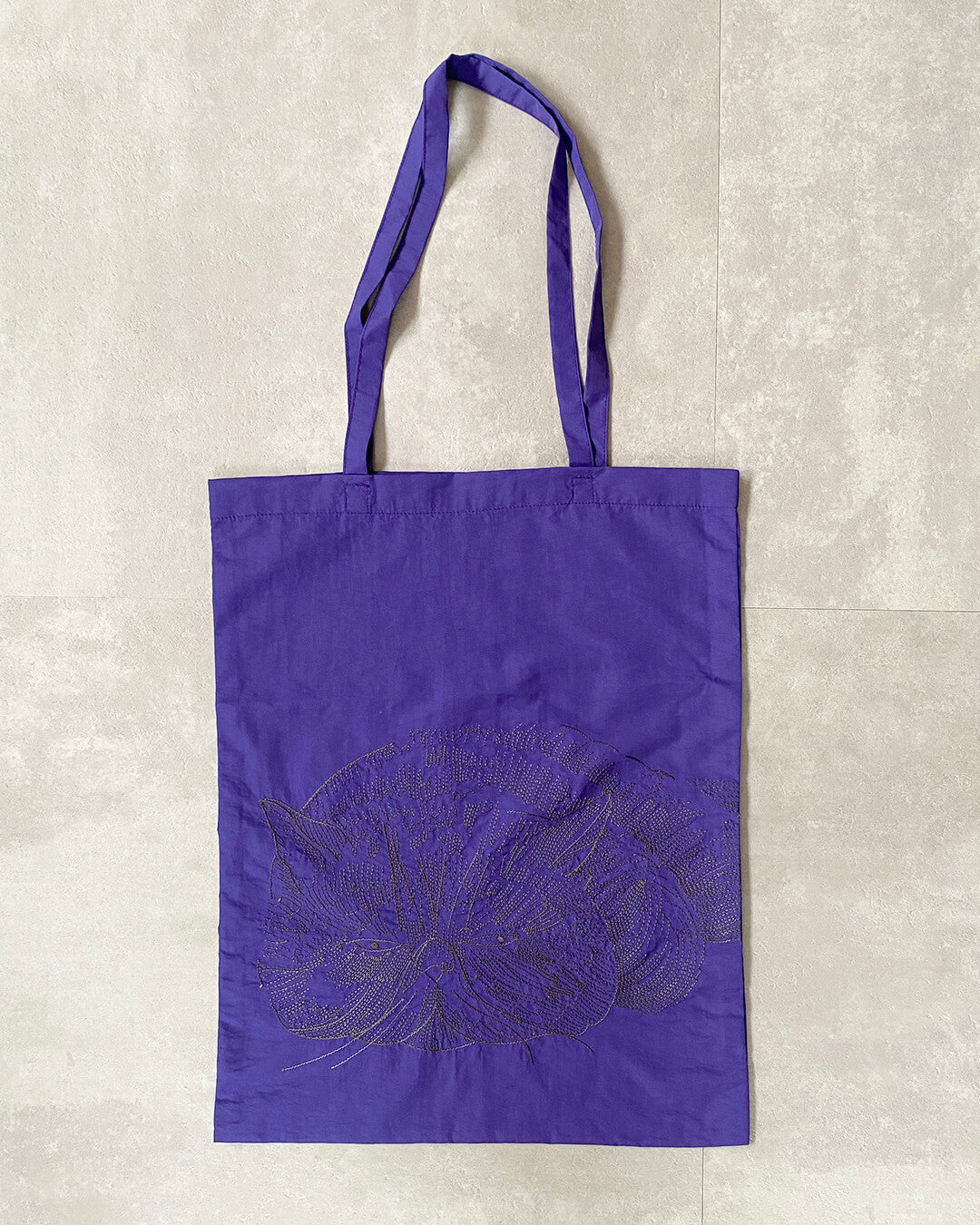 Cat embroidered shopping bag | BLACK | L