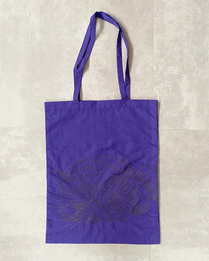 Cat embroidered shopping bag | BLACK | L