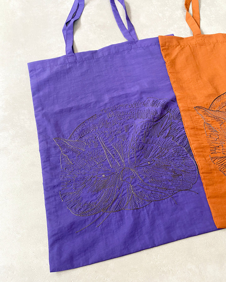 Cat embroidered shopping bag | BLACK | L
