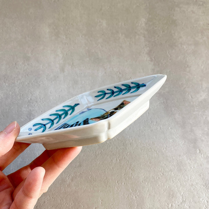 ひし形小皿｜猫とサンバソウ