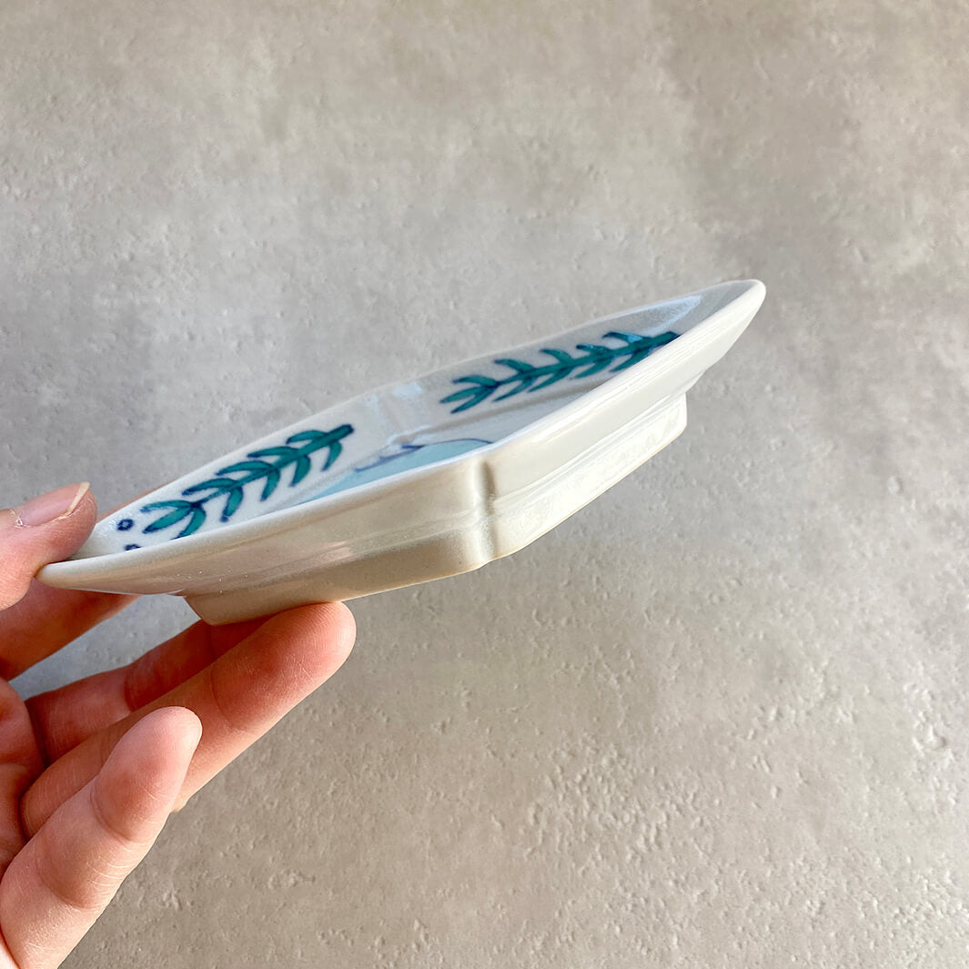 ひし形小皿｜猫とサンバソウ