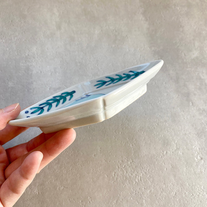 ひし形小皿｜猫とサンバソウ