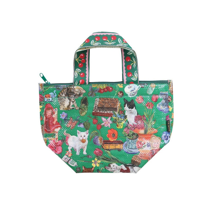 Natalie Lete | Satin Drawstring Bag - Dog and Flowers 