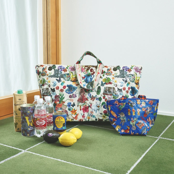 Natalie Lete | Satin Drawstring Bag - Dog and Flowers 