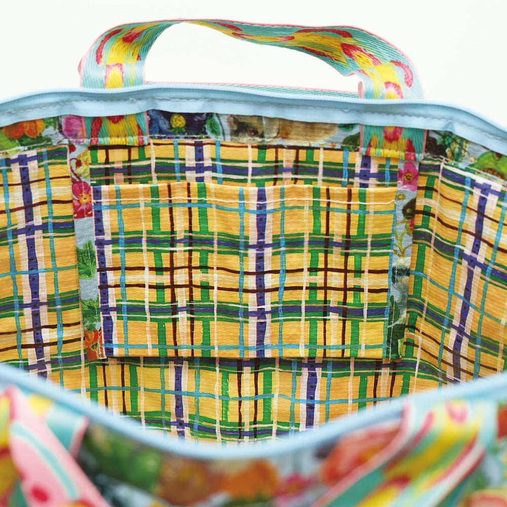 Natalie Lete | Satin Drawstring Bag - Dog and Flowers 