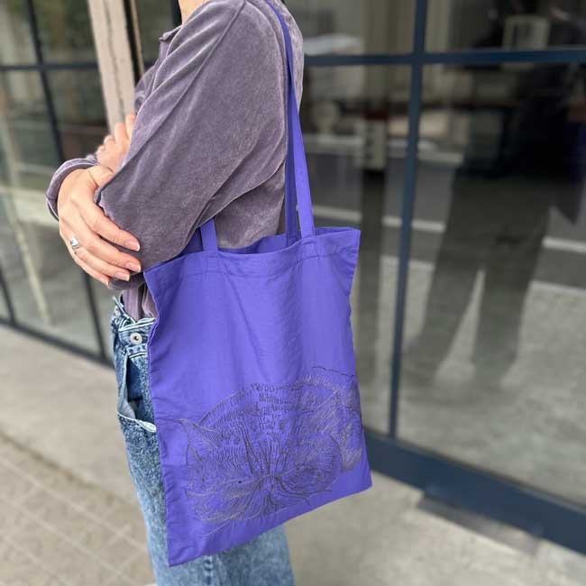 Cat embroidered shopping bag | BLACK | L