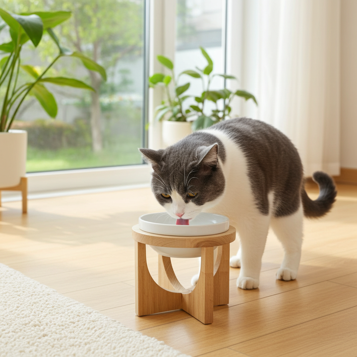 Wood stand & food bowl | Natural (M)