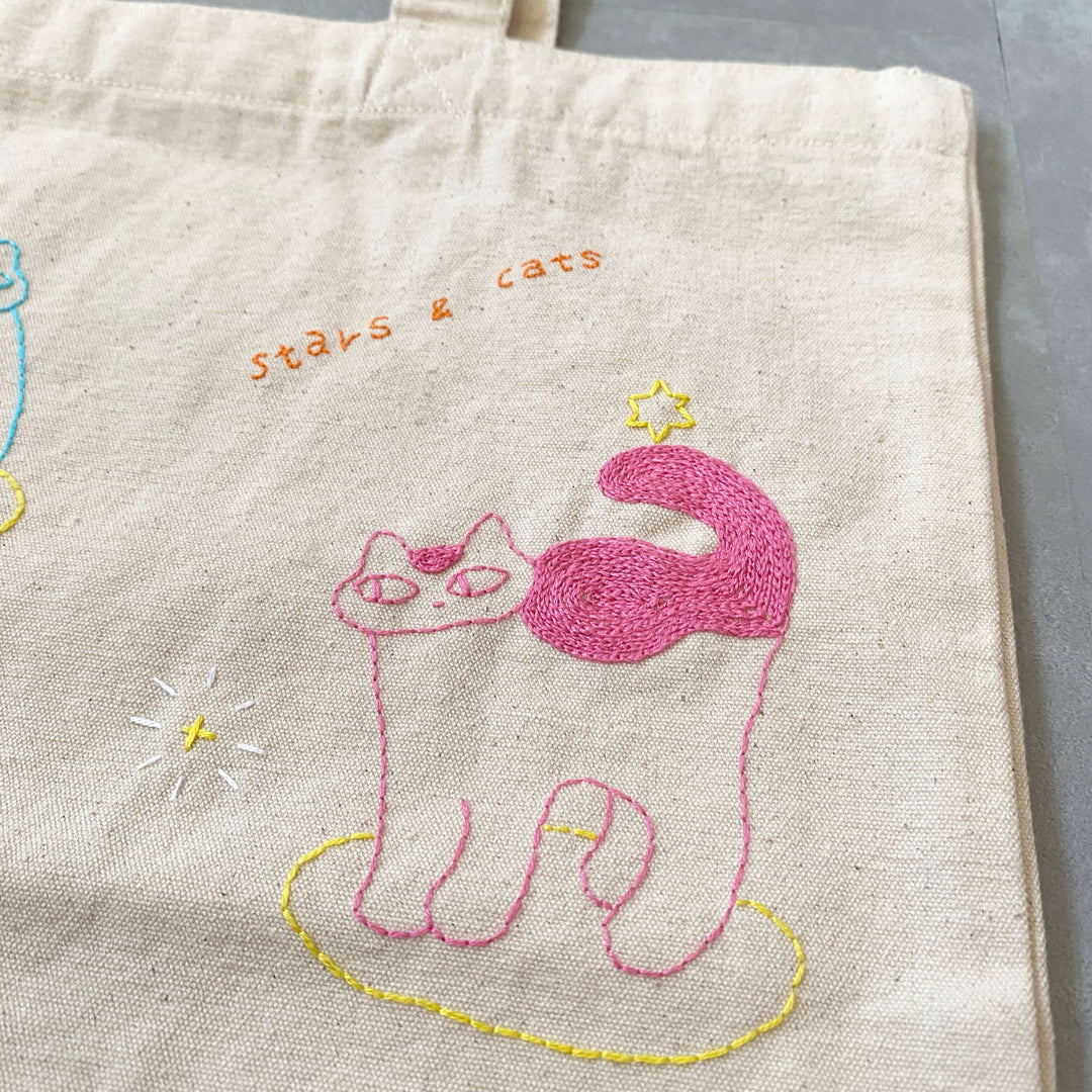 手刺繍トートバッグ｜stars&amp;cats