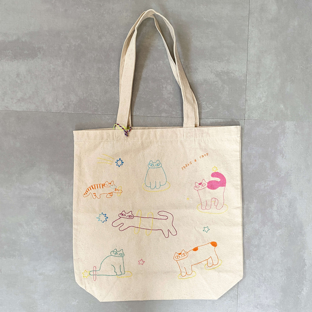 手刺繍トートバッグ｜stars&amp;cats