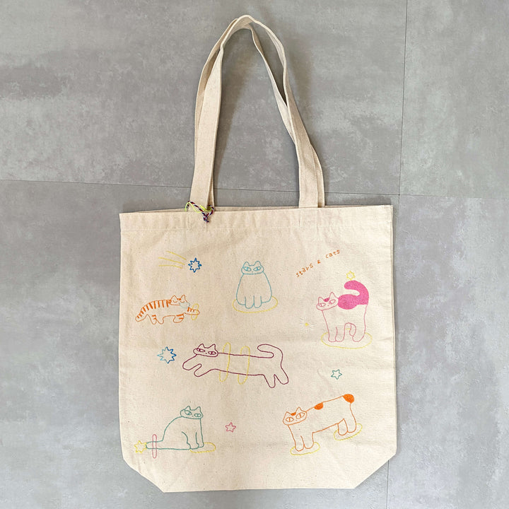 手刺繍トートバッグ｜stars&amp;cats