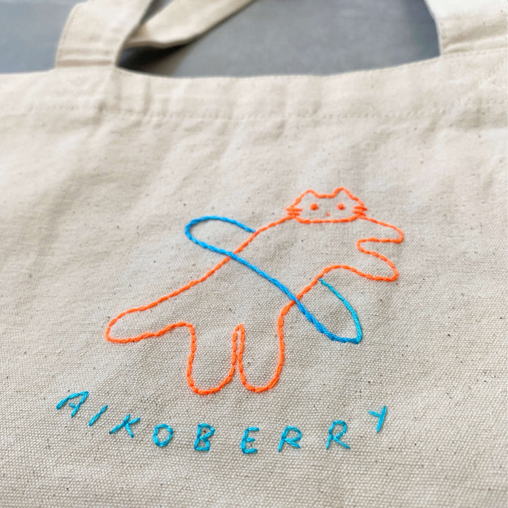 手刺繍トートバッグ｜cat snap