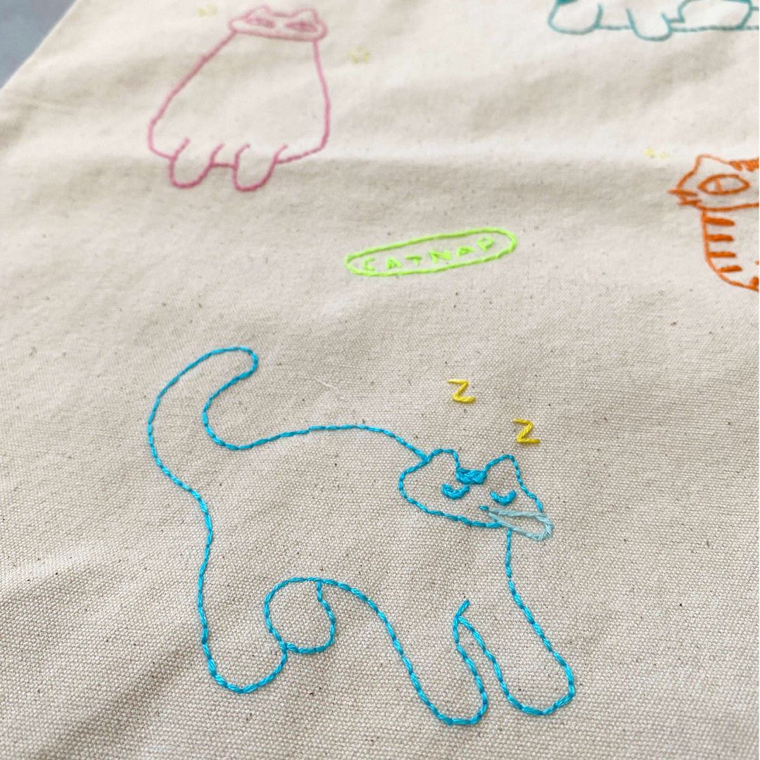 手刺繍トートバッグ｜cat snap