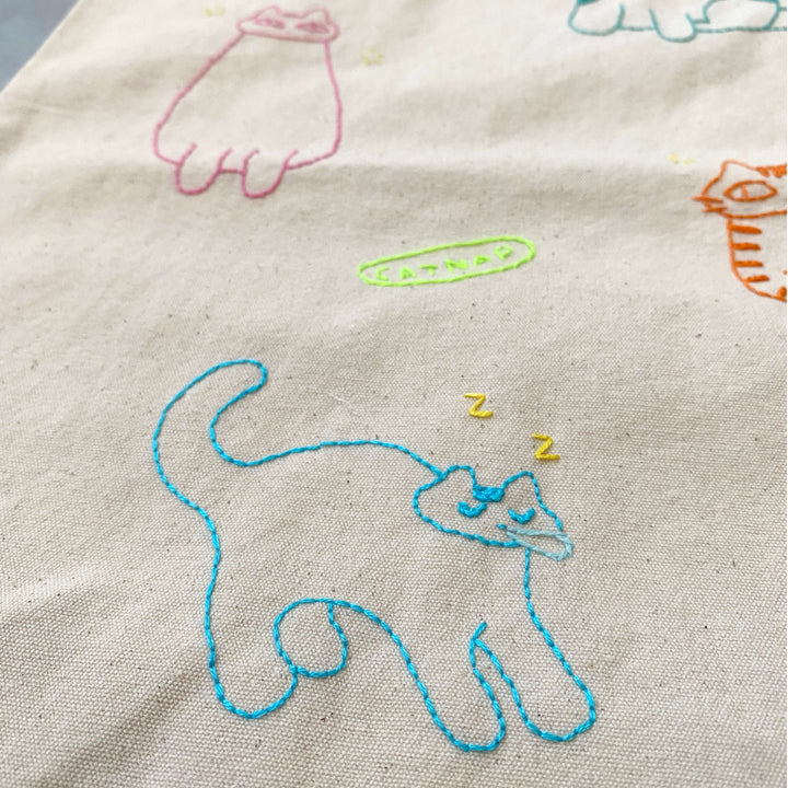 手刺繍トートバッグ｜cat snap