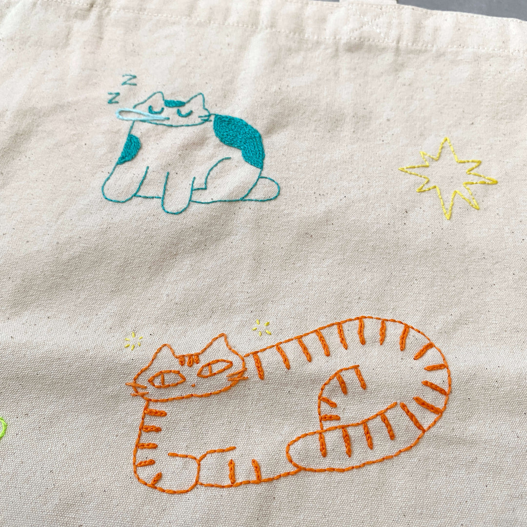 手刺繍トートバッグ｜cat snap