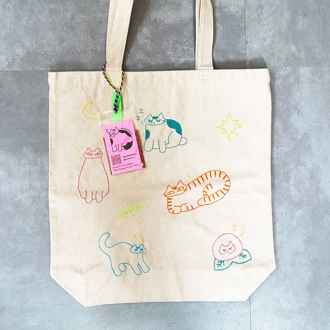 手刺繍トートバッグ｜cat snap