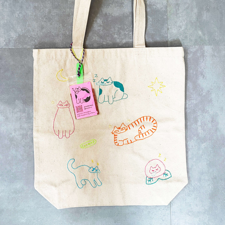手刺繍トートバッグ｜cat snap